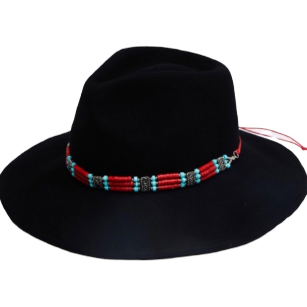 Nikki Beach x Free People Rio Black Bead Trimmed Rancher Western O/S Wool Hat